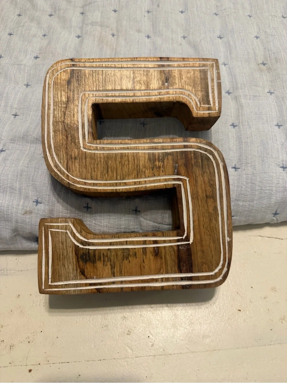 Wooden Letter S Wall Decor in Natural Brown